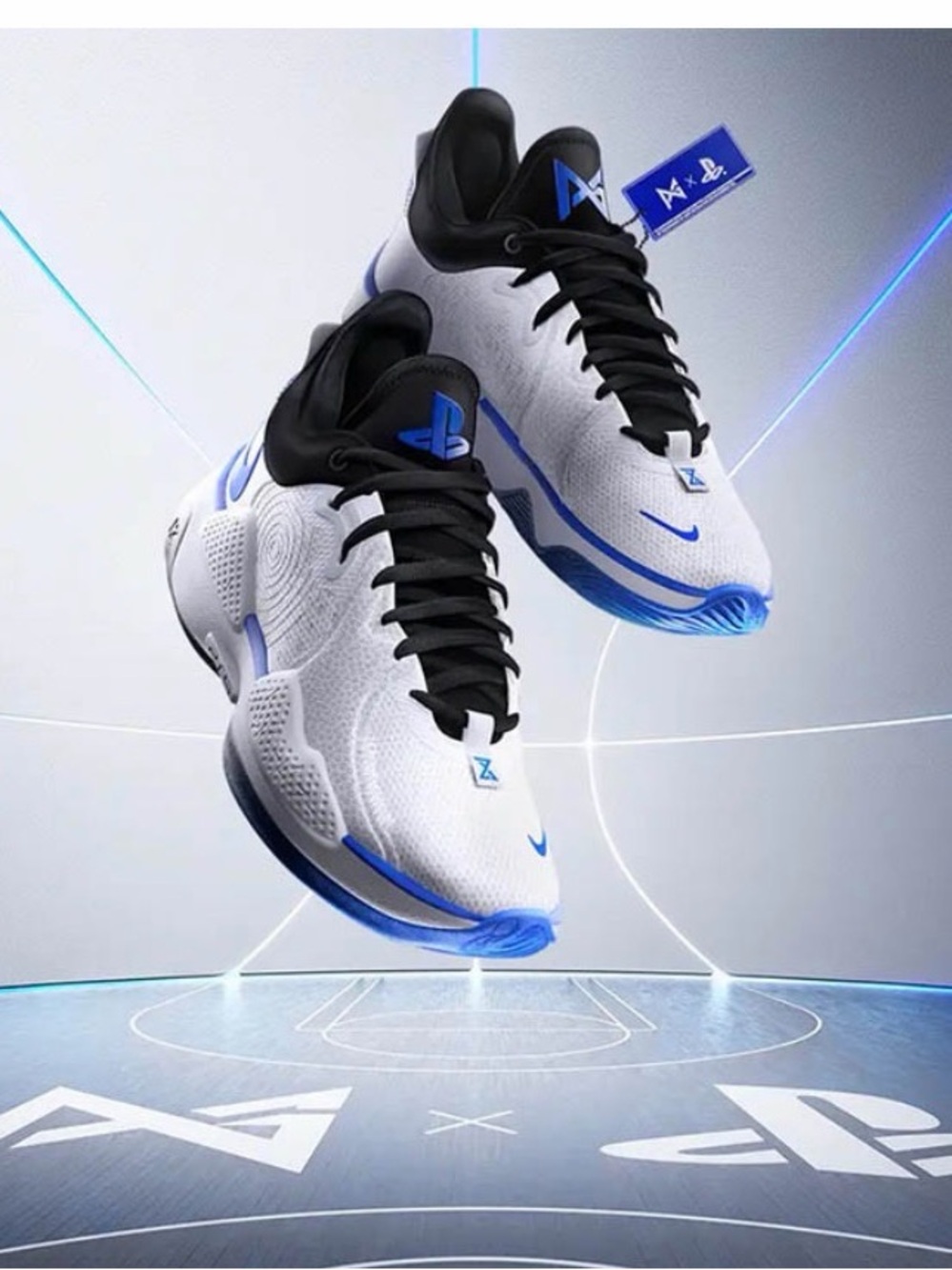 Nike PG5 PS5 White and Blue Low-Top Sneakers basketball athletic sneakers shoes